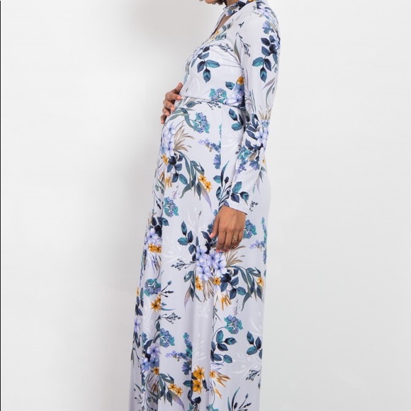 Light Blue Floral Print Cutout Front Maxi Dress - Picture 2 of 5